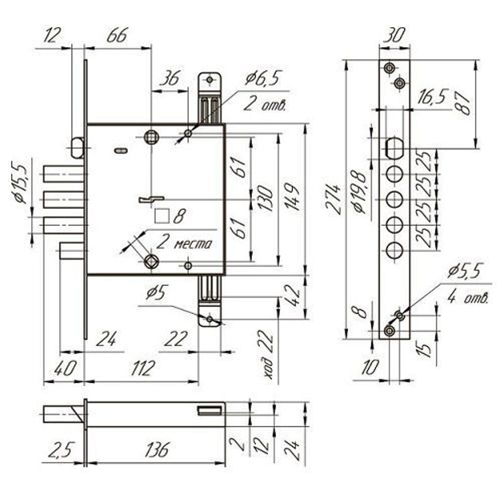 Замок врезной МЕТТЭМ ЗВ9 144.1.0 (удлин.лиц.планк.) универ.
