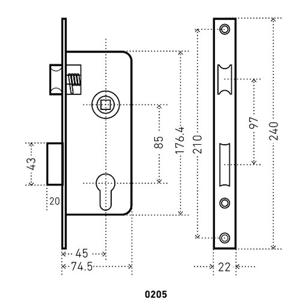 Замок врезной АЛЛЮР 0205 GP латунь