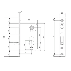Замок врезной AVERS 0827/60-C G золото