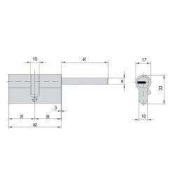 Цилиндровый механизм под вертушку (дл. шток) MOTTURA CP4P313101C5 (62 мм/26+10+26) никель