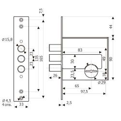 Замок врезной ГАРДИАН ЗВ 50.01 (4 кл. ЗК.503 Н-01) длинный ключ 59мм /36595/