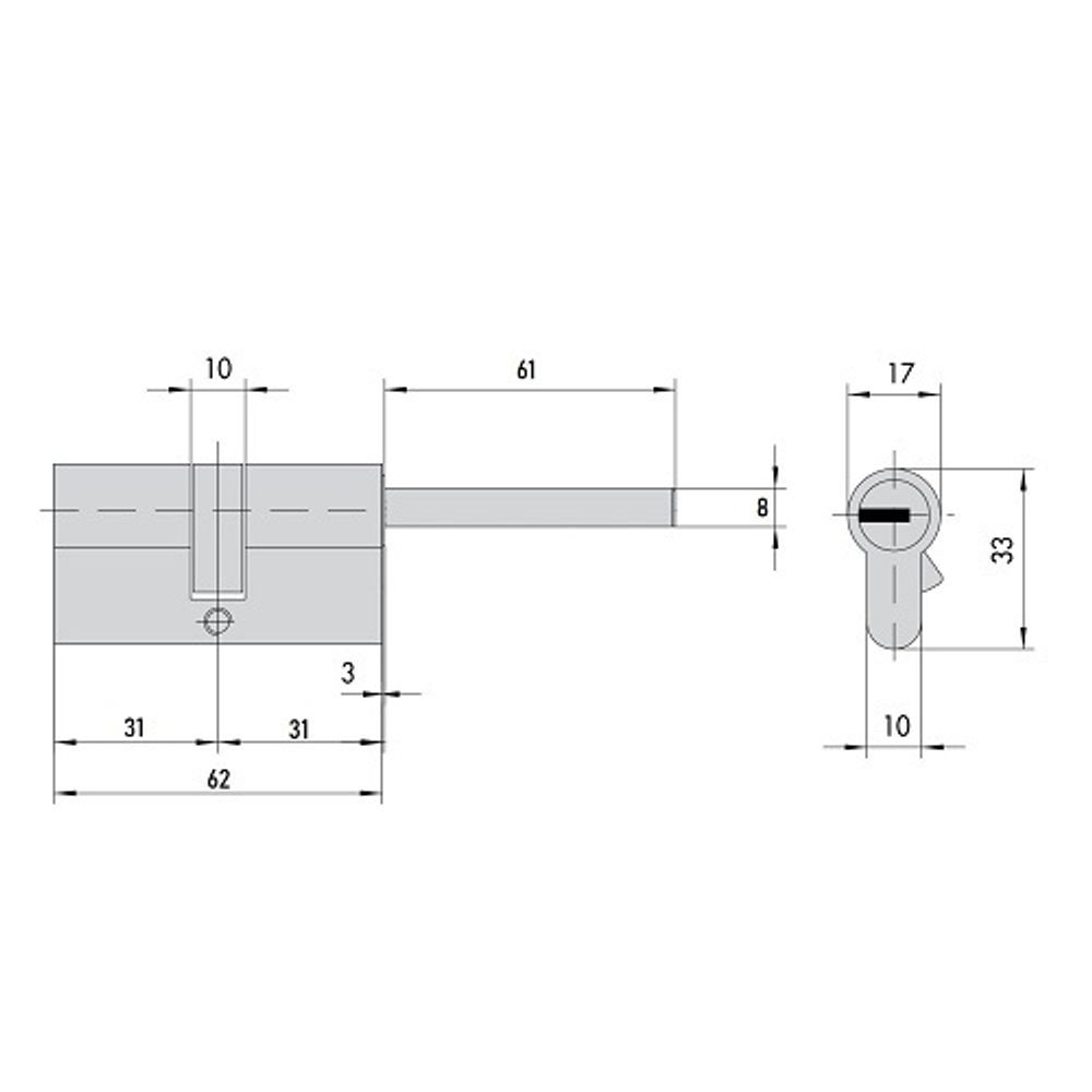 Цилиндровый механизм под вертушку (дл. шток) MOTTURA CP4P313101C5 (62 мм/26+10+26) никель