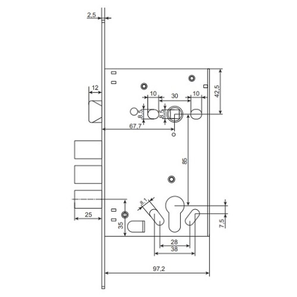 Замок врезной APECS Smart SL-3211-68.85 CR хром