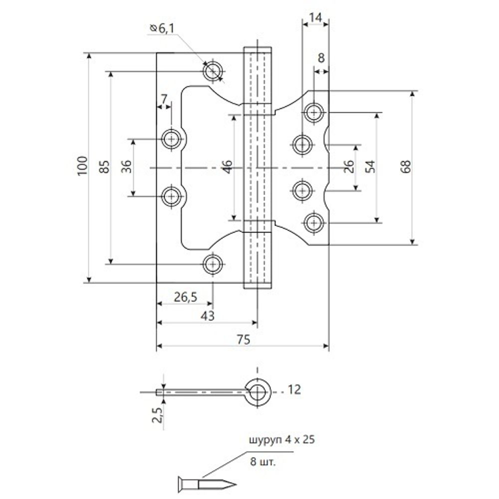 Петля накладная Code Deco 100x75x2,5 B2 GRF графит