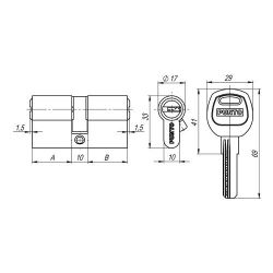Цилиндровый механизм PUNTO A200/90 mm (35+10+45) SN мат.никель 5кл. /32407/