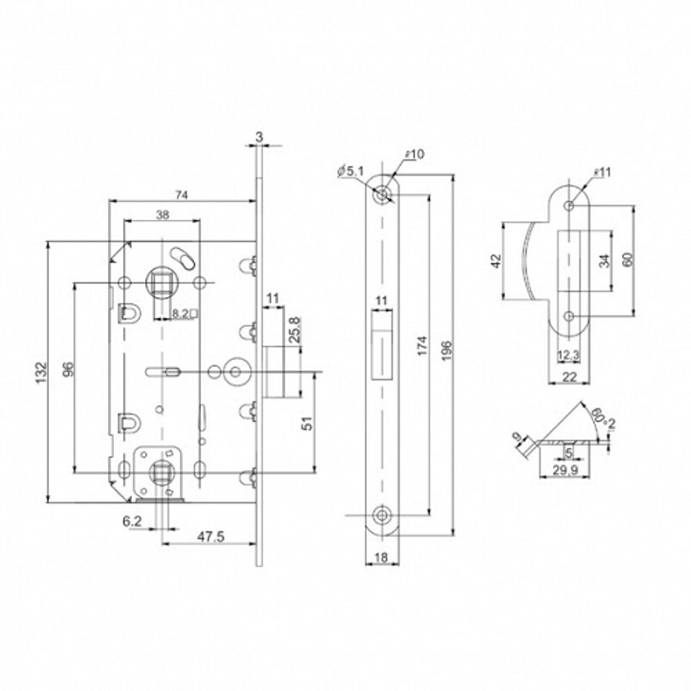 Защелка врезная PUNTO PL96WC-50/BL WH белый /49249/