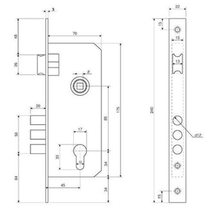 Замок врезной APECS 2223/60 G золото