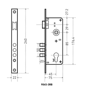 Замок врезной АЛЛЮР 9045-3RB CP хром