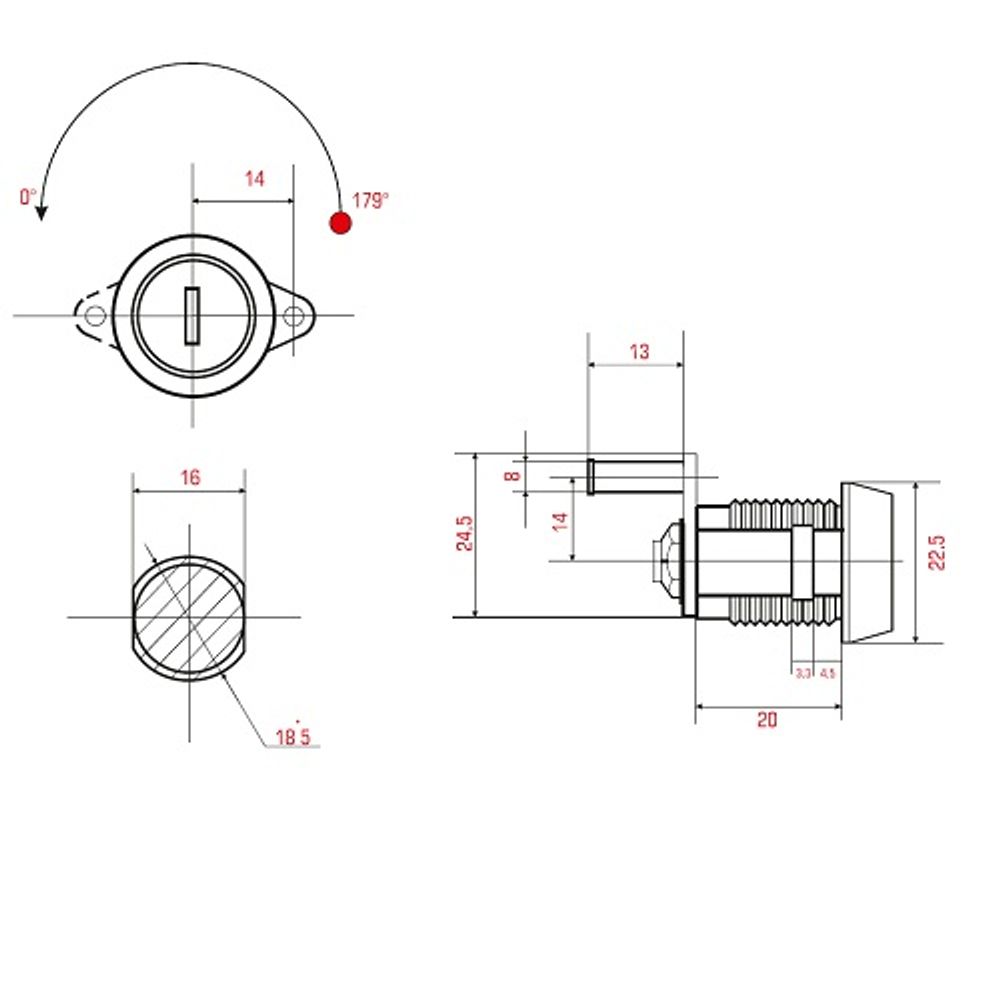 Замок мебельный ЕВРОБОКС 20/179° ригельный (парные 2 замка, 2 ключа)