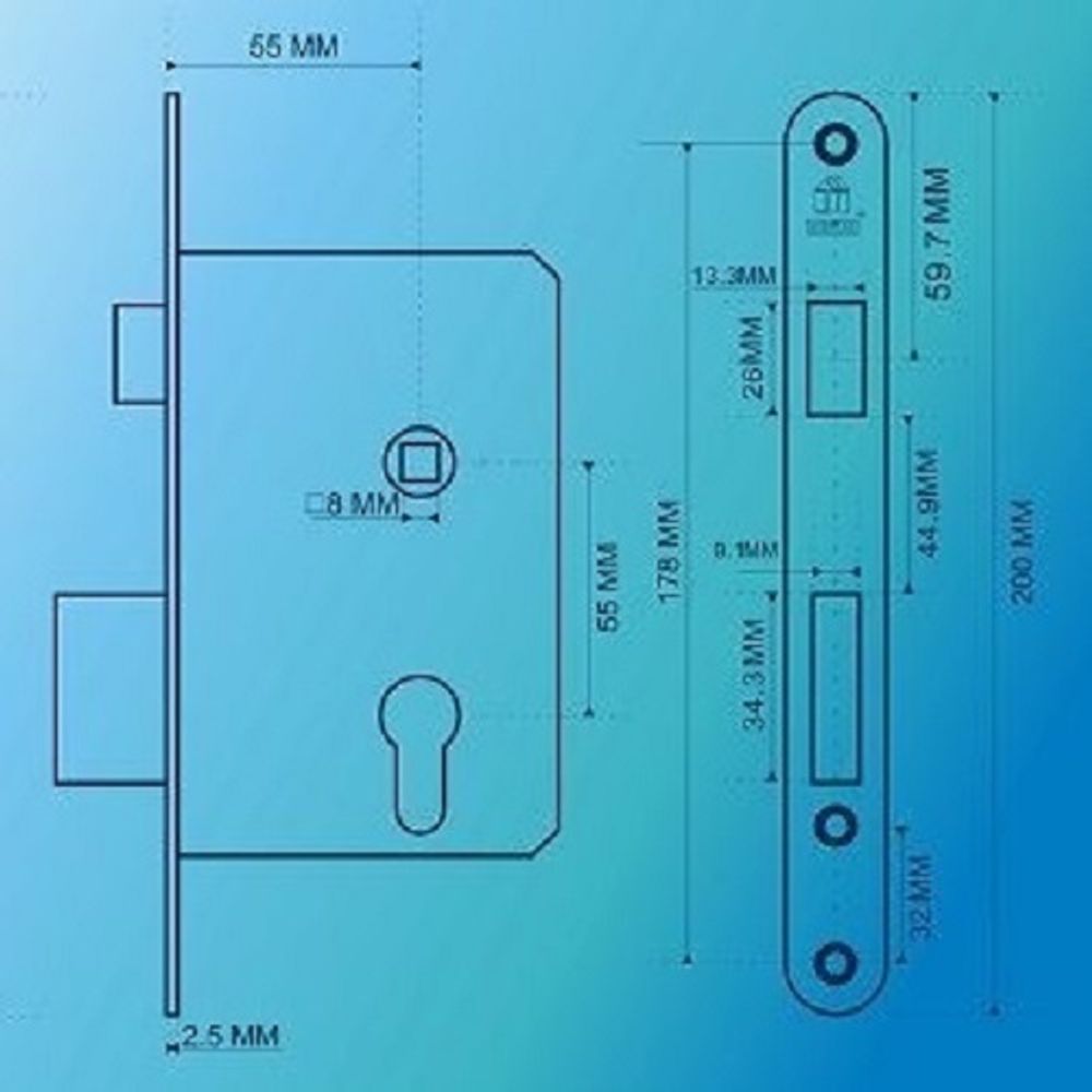 Корпус врезного замка MSM ML55V SN мат.никель