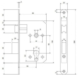 Замок врезной APECS 1623 AB бронза