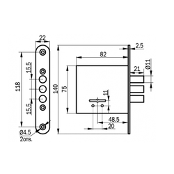 Замок врезной ПРОСАМ 76601 ЗВ8-4С/13 (3 риг) б/планки /14179/