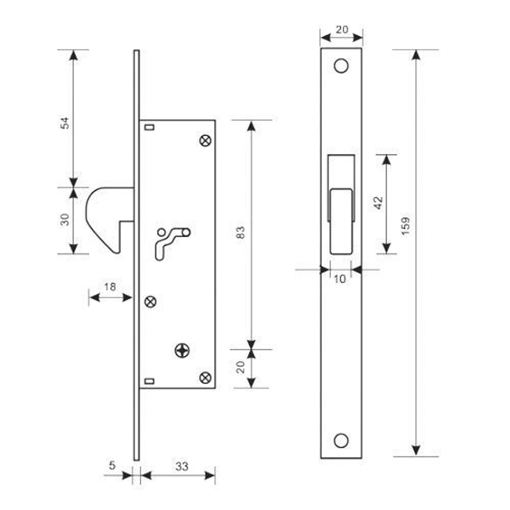 Замок врезной APECS 72-K CR хром