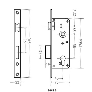 Замок врезной АЛЛЮР 9045 B CP хром