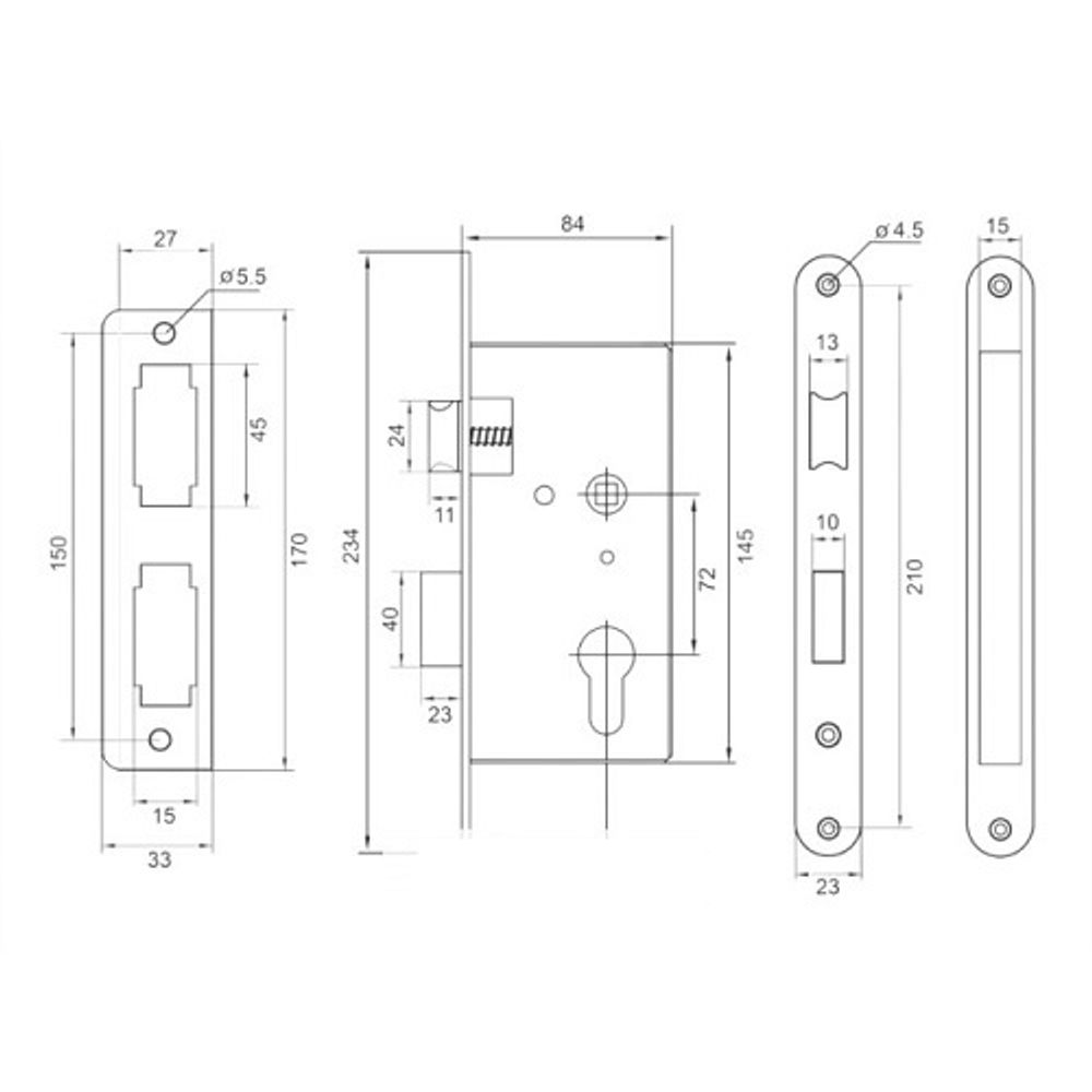 Замок врезной VETTORE 7-72/55 NI никель