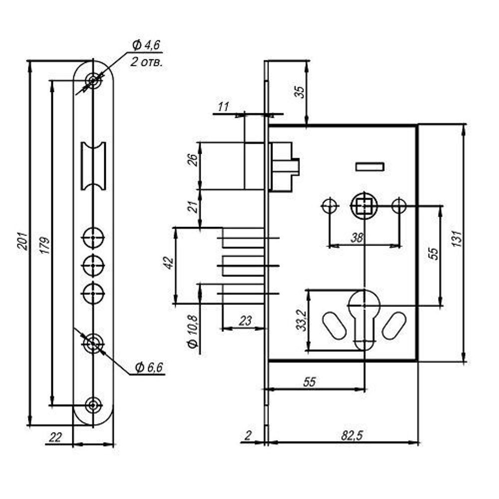 Корпус врезного замка с ручками на планке AJAX KIT А7-5555/3 W/B MOS /41567/