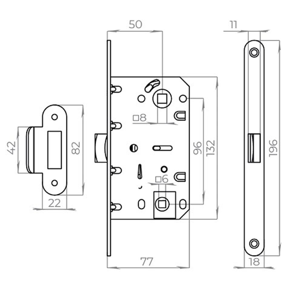 Защелка врезная AJAX PLASTLP96WC-50/IND SN мат.никель /45935/