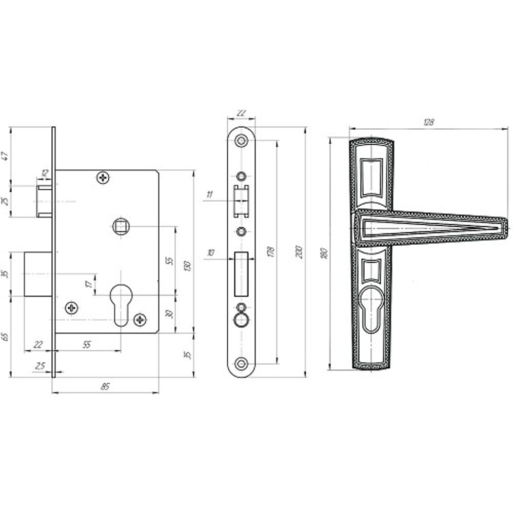 Замок врезной ЗЕНИТ ЗВ4-3.01 черный