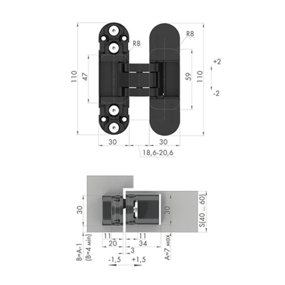Петля скрытой установки ARMADILLO U3D2000.TG (AGB Eclipse 2.0) FSG/2 флор.золото/2 /60767/ (1шт)