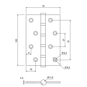 Петля врезная Code Deco 100x70x2,5-B4-AB бронза