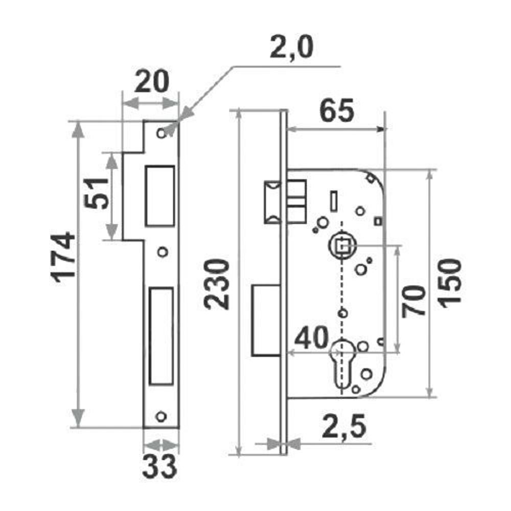 Корпус замка КЗВ-100 (70мм) хром НОРА-М