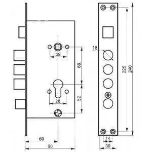 Замок врезной цилиндровый 674 универс. без тяг, с задвижкой АГАТ