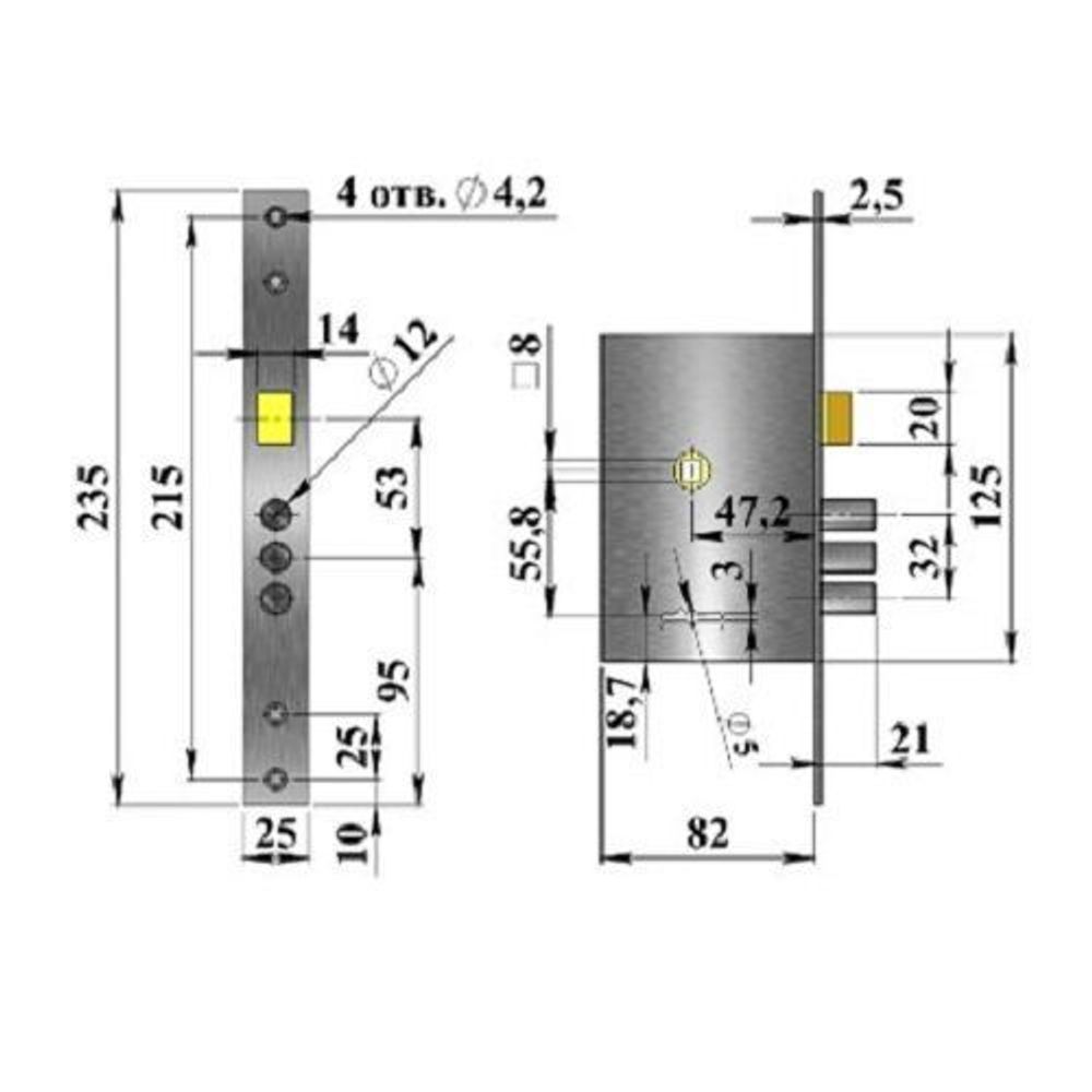 Замок врезной ГЕРИОН Карат МУ универс.