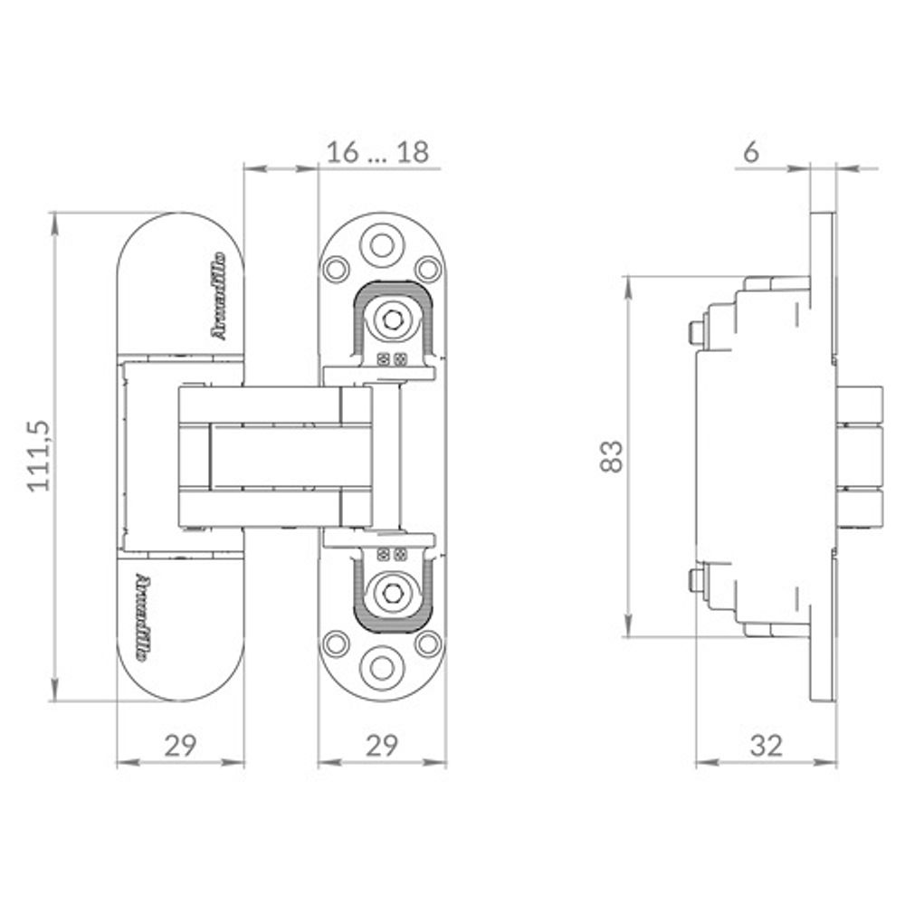Петля скрытой установки ARMADILLO U3D6002.TG SC мат.хром /49667/ (1 шт)