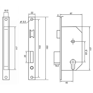 Замок врезной с ручками PALLADIUM ЗВ-AL 1613 CP хром