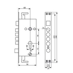 Корпус замка на китайскую дверь 2524 - 4Р (кругл. риг.) (635) (20)
