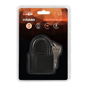 Замок навесной FUARO PL-15-60 Black диск. 4 кл. БЛИСТЕР /42281/