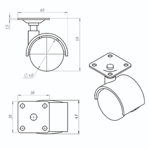 Опора колесная с площадкой d=40мм, h=59мм, пластмасса (1 шт)