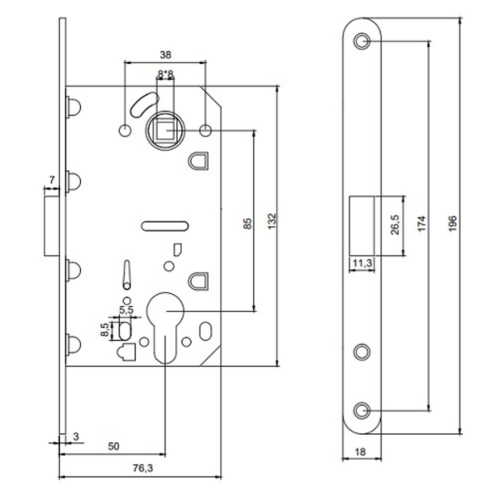 Замок врезной магнитный Code Deco 5300-MC-CR хром
