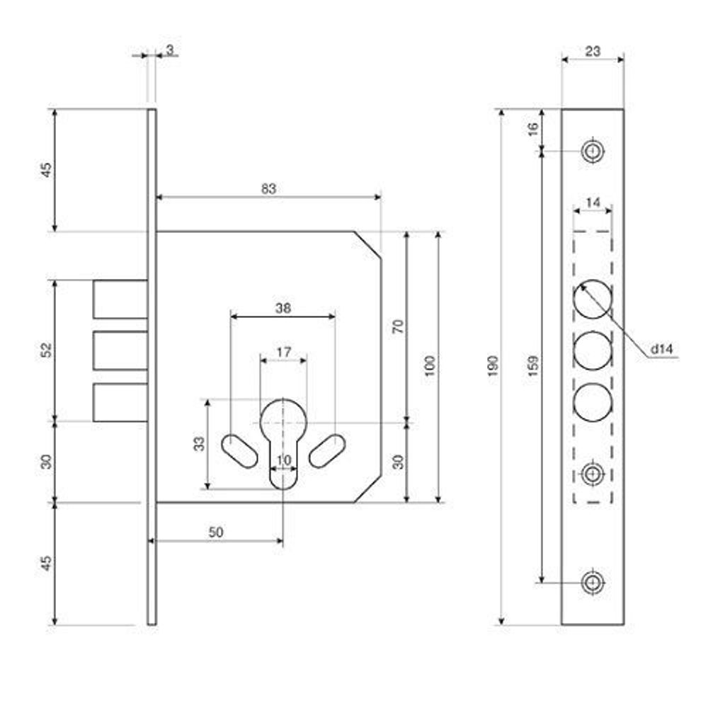 Замок врезной APECS 91/60 G золото