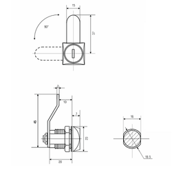 Замок почтовый EUROLOCK 0802 20мм 90гр. ригель изогнут на 10мм 2кл.