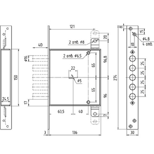 Замок врезной МЕТТЭМ ЗВ8 140.1.0 с тягами, 5 кл. (ключ 80 мм) /40377/