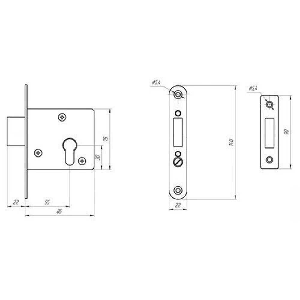 Замок врезной КАЛУГА ЗВ1-1 б/ц