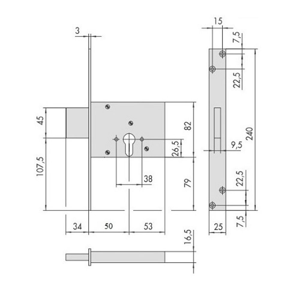Корпус врезного замка CISA 56.013.50