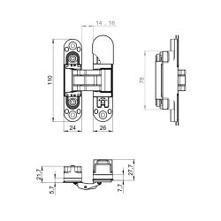 Петля скрытой установки ARMADILLO U3D1901.VPG (Kubica K1019) BL черный /63167/ (1шт)