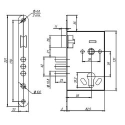 Корпус врезного замка с ручками на планке AJAX KIT А7-5555/3 W/B MOS /41567/