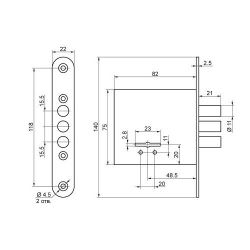 Замок врезной ПРОСАМ 76300 ЗВ8-8У/13 Ш.З (3 риг) /33691/
