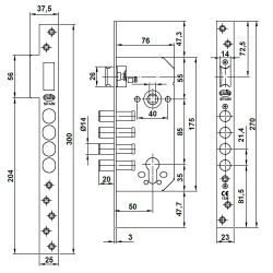 Замок врезной Amig 100-50 без цилиндра латунь