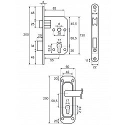 Замок врезной VETTORE 1423 AB бронза