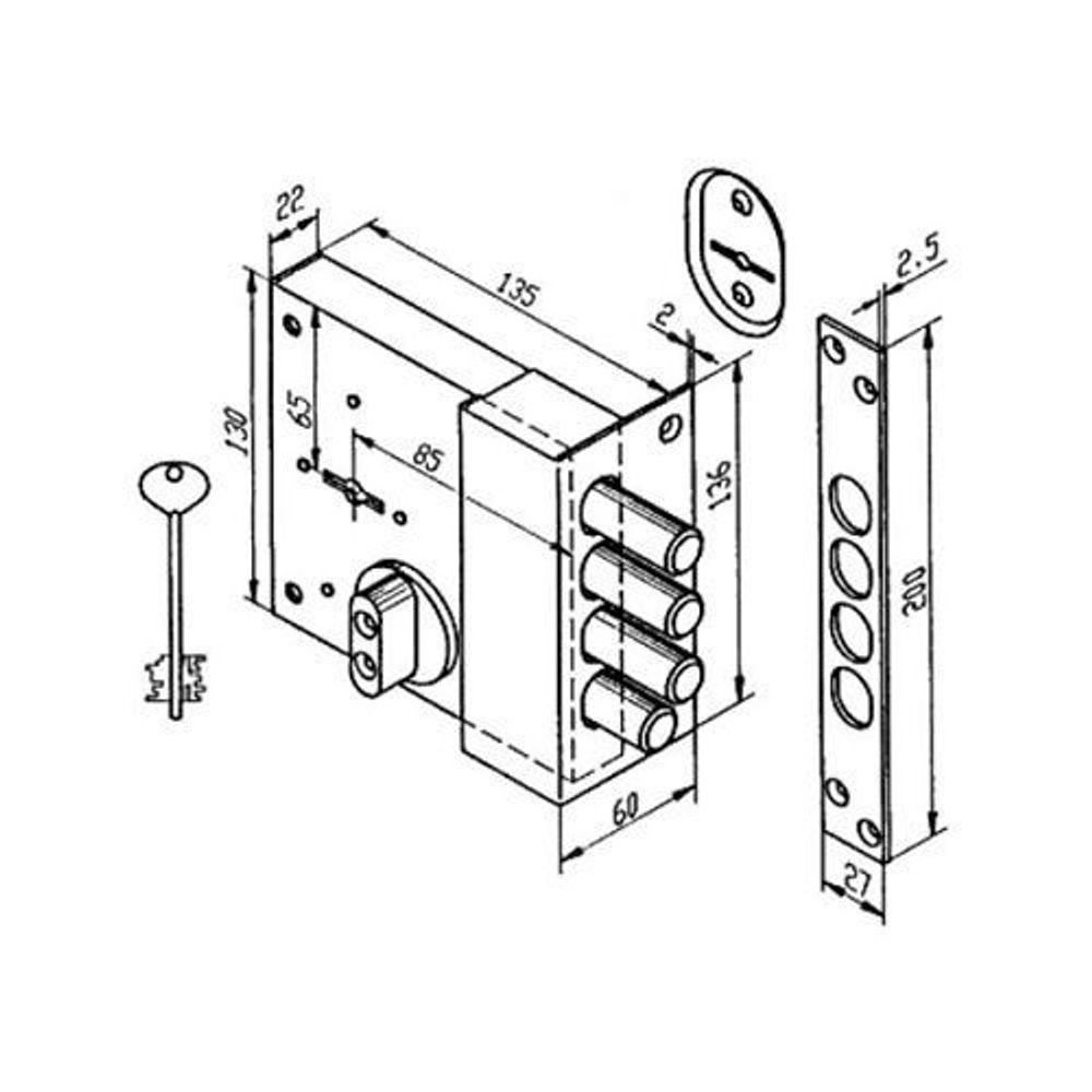 Замок накладной сувальдный с задвижкой KERBEROS 111.11.043, 5 кл. /41315/