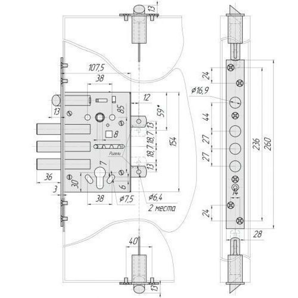 Корпус замка противопожарный КРИТ-М ЗВ-7РМП-006 Хп хром