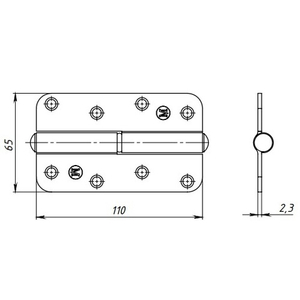 Петля накладная КУНГУР ПН1-110 (А) цинк правая (50) (1 шт)