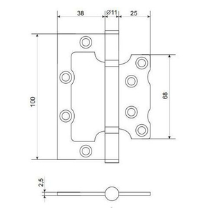Петля дверная накладная APECS 100х75х2,5-B2 Steel CRS сатин.хром (1шт)