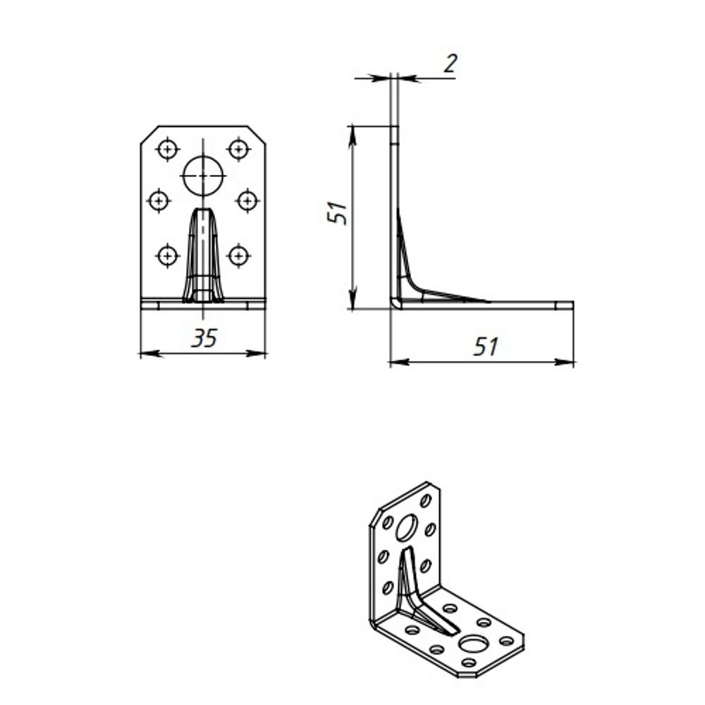 Уголок крепежный КУНГУР 50х50х35х2,0 ГОЦ (1 шт)