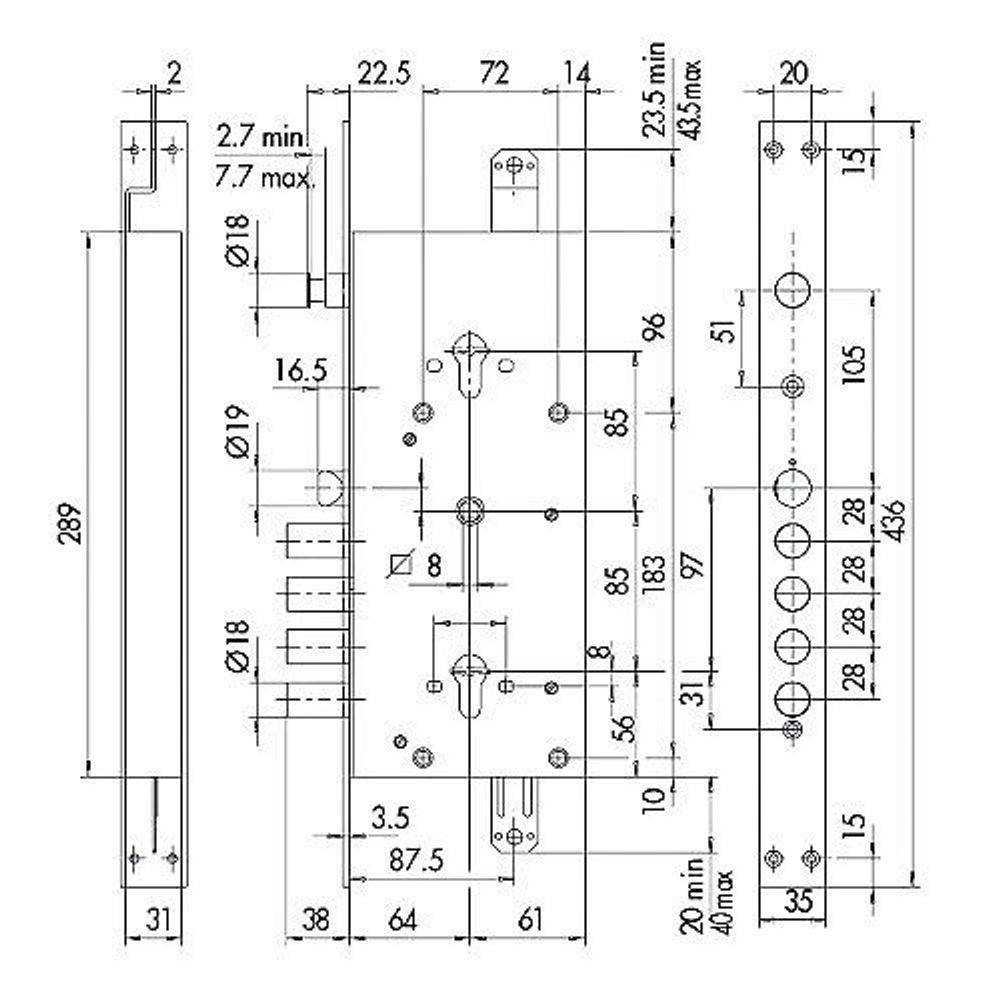 Замок врезной двухсистемный CISA 57.786.48 /6893/