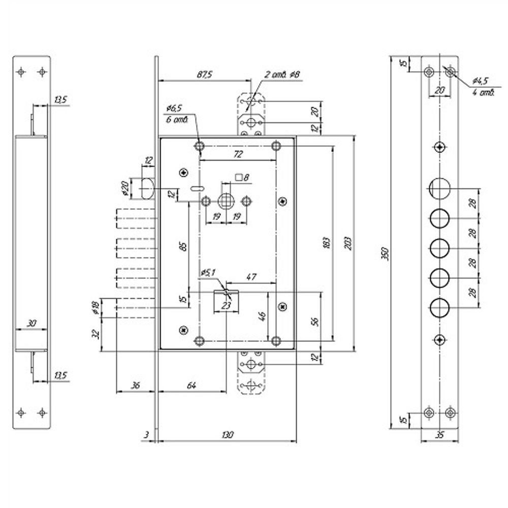 Замок врезной МЕТТЭМ ЗВ9 343.1.1 с тягами